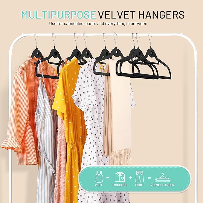 Velvet Stackable Hangers 30 Pack, STOPKLAS Black Clothes Hanger Non Slip Felt Hangers with 360° Swivel Hook, Thin Hanger Space Saving, Heavy Duty Closet Hanger for Clothes, Coats, Suits, Dress, Pants