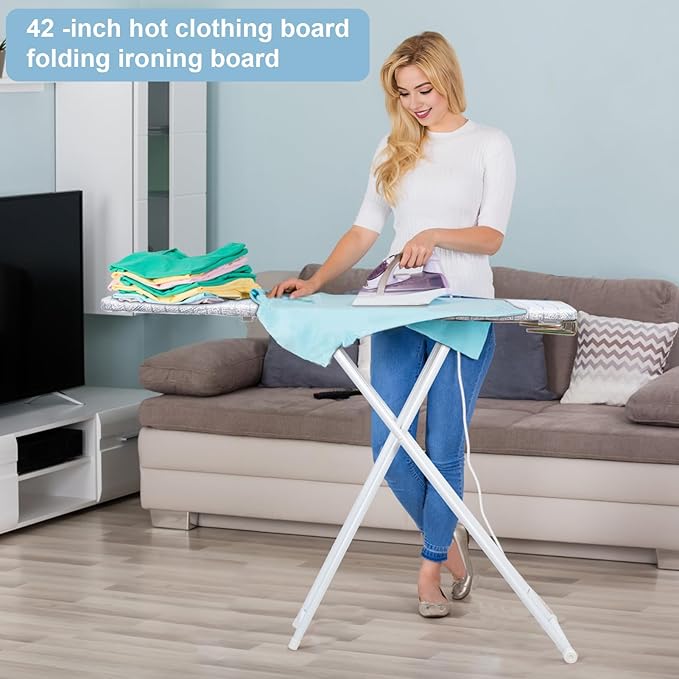 42 inch Wide Ironing Board,with Folding Legs,Height Adjustable Smooth Edge Good Load-Bearing Non-Slip Wear Resistant Ironing Clothes Suitable for Home,Household, Office, Bathroom, Dorm, etc