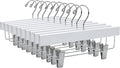 Quality 11 Inches Kids Wooden Pants Hangers 20 Pack - Skirt Hangers with Adjustable Metal Clips 360° Swivel Chrome Hook & Nonslip Notches- Ideal for Clothes Size 8 and Smaller (White, 20)