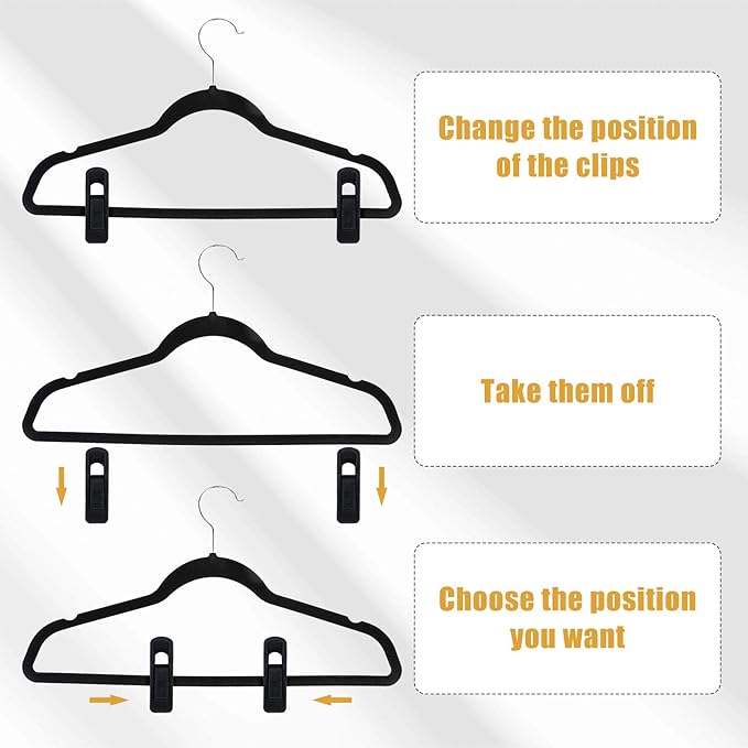 Velvet Hangers Clips Flocked Finger Clips Velvet Clothes Clips Strong Pants Hangers Clips for Slim-line Clothes Velvet Hangers (48 Pieces)