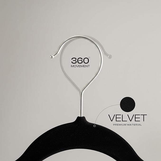 Utopia Home Velvet Hangers 50 Pack – Luxury Non-Slip Slim Pant & Coat Hangers, Strong Space-Saving Clothes Hangers with Pants Bar and 360° Swivel Hook – Black