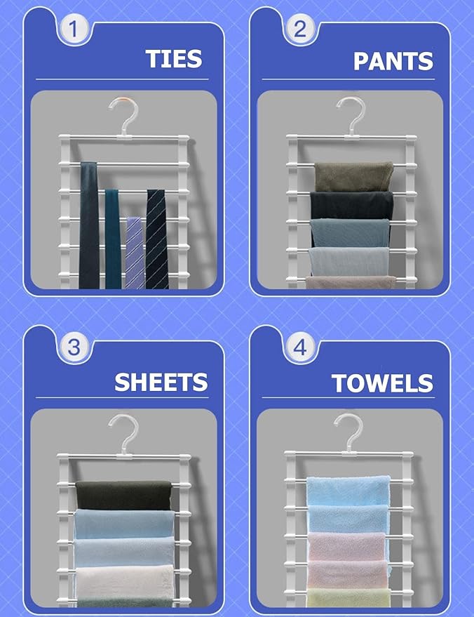 SEVEN LUCKY LIGHT Pants Hangers Space Saving 80%, 3 Packs Cloud Ladder Pants Hanger for Pants Leggings Scarves Ties Sheets Dorm Room Essentials Closet Organizers and Storage Hangers for Clothes