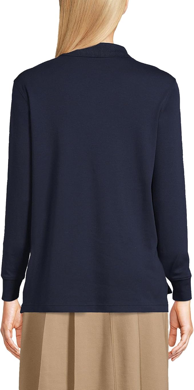 Lands' End School Uniform Kids Long Sleeve Interlock Polo Shirt