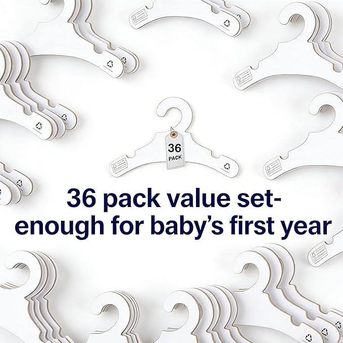 White Recyclable Paper Cardboard Clothes Hangers,9" Toddler Infant Baby Closet Clothes Nursery Non Slip Clothes Rack Hangers 36 Pack
