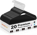 HOUSE DAY Black Plastic Hangers 20 Pack - Heavy Duty Non-Velvet Hangers with 360° Swivel Chrome Hook & Non Slip Notches - Slim Space Saving Clothes Hangers Ideal for Dresses Coats Shirts Jackets