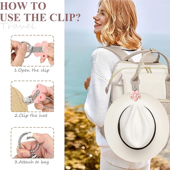 Hat Clip - Hat Holder for Travel on Bag - Silicone Hands Free Hat Clip for Purse Luggage - Protect Hat from Falling