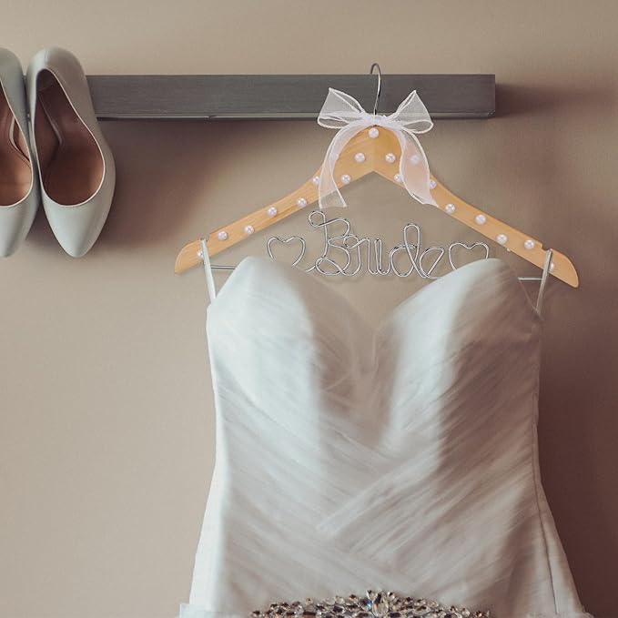 Honeydak Mrs. Wedding Dress Hanger for Bride to Be,Elegant Bridal Hanger for Brides Gowns, Bridal Party Shower Gift,Wedding Gift (Natural Silver,Pearl)