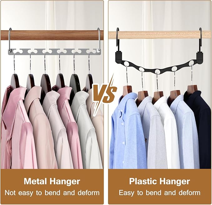 Space Saving Hangers for Clothes 6 Pack, Sturdy Metal Hangers Wardrobe Organizer, Magic Cascading Hanger, Closet Space Saver Closet Organizers and Storage