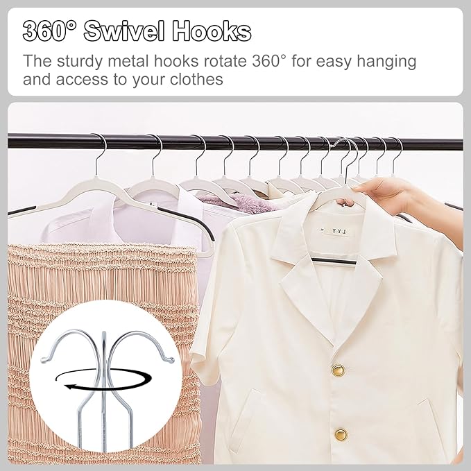 VECELO 50 Pack Clothes Hangers, Non-Slip Plastic Coat Hanger, 360°Swivel Hook & Space Saving for Bedroom Closet, Great for Shirts, Pants, Excellent Heavy Duty