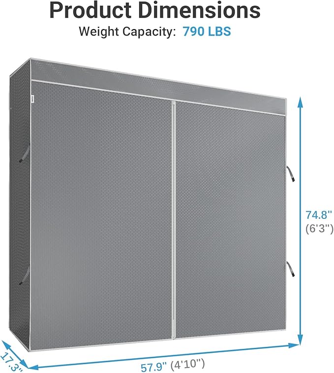 VIPEK Cover ONLY for V4S/V5 Medium/V30/V5i Medium Garment Rack, Upgarded Polyester Dustproof Cover Clothing Rack Cover with Zipper, 57.9" L X 17.3" W X 74.8" H, Grey
