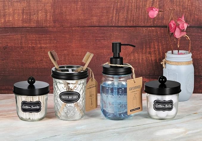 Amolliar Mason Jar Liquid Soap Dispenser Lid, Rust Proof Stainless Steel, Cute Farmhouse Decor for Kitchen, Bathroom, Bath, Refill Liquid Soap Pump for Hand Soap, Dish Soap, Lotion Soap, Black 1 Pack