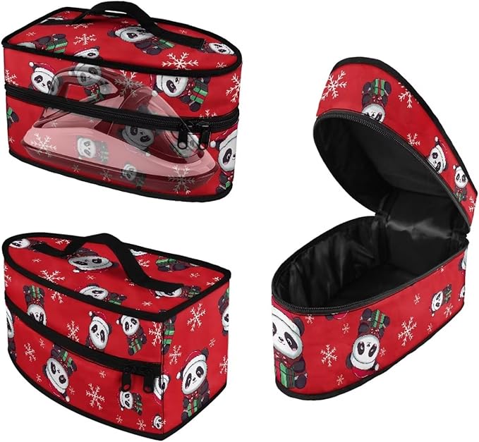Christmas Gift Panda Iron Storage Bag with Zipper Handle Fits Outing Cute Colorful Steam Iron Storage Case for Travel or Storage
