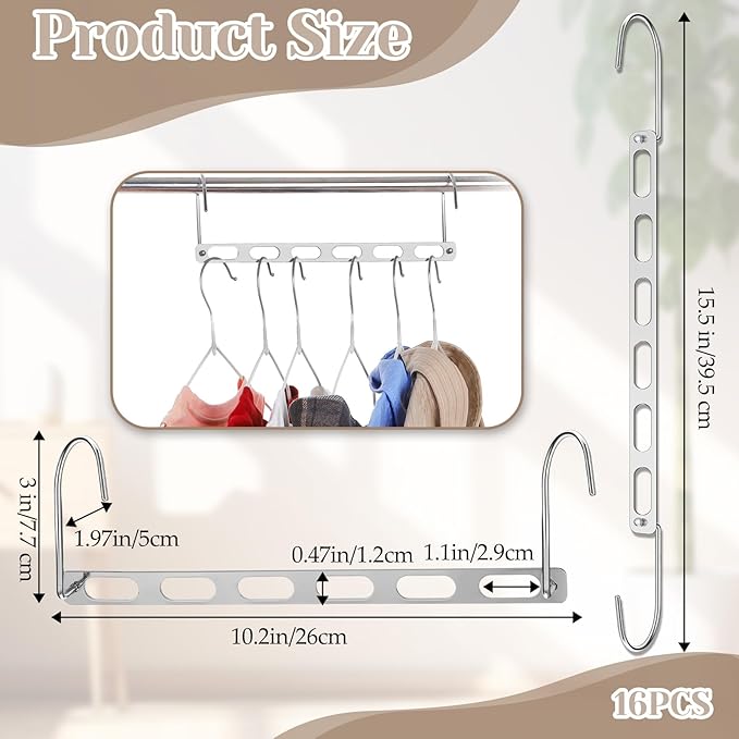 16pcs Space Saving Hangers for Clothes Metal Hangers Closet Space Saver Hanger Metal Hanger Organizer Rack Closet Organizers and Storage Dorm Room Essentials