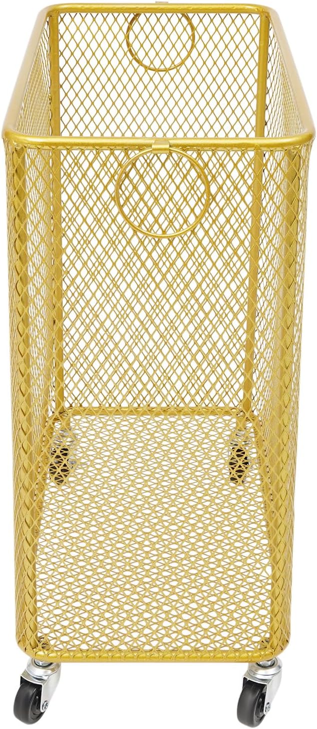 Rolling Laundry Basket Cart, Metal Laundry Hamper with Wheels, Laundry Organizer Basket Cart, Clothes Storage Organizer Hamper for Living Room,Bathroom,Closet (Gold, Rectangular)