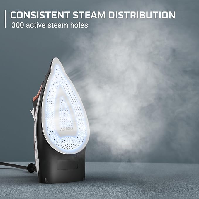 Rowenta Iron Steamer for Clothes, Stainless Steel Soleplate Steam Iron, Microsteam Holes, 1700 Watts, Lightweight, Auto-off, Black, DW2360