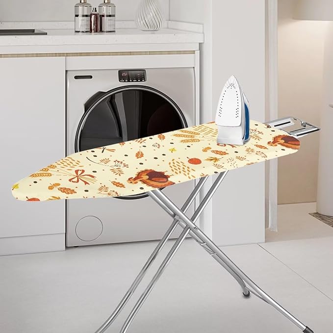 GLENLCWE Beige Ironing Board Cover,Thanksgiving Turkey Print Iron Pad Covers Non Slip with Hook and Loop,Thick Padding Iron Board Cover Protector Washable