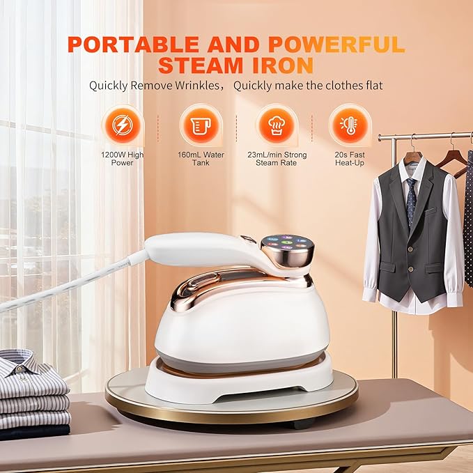 Travel Steamer for Clothes, 1200W Handheld Fabric Steamer for Clothes, 6 Modes with LCD Display, Powerful Wrinkle Remover for Home & Travel, 160ml Water Tank, 10S Fast Heat-Up, White, 1 Piece