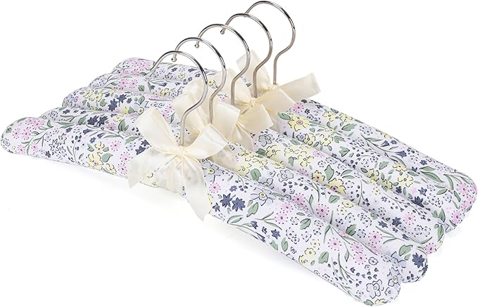 NEOVIVA Padded Hangers for Women Clothing, Floral Padded Clothes Hangers for Women, No Shoulder Bump Hangers for Adult, Padded Clothes Hangers for Women Sweaters, Dresses, Suits (Pack of 5)
