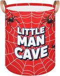 Little Man Cave Laundry Basket Hamper - Spider Web Collapsible Storage Bin for Blankets, Kids Toys, Clothes, 62L Large Red Tall Baby Nursery Hamper for Bathroom, Boys Bedroom Decor, Gift Basket