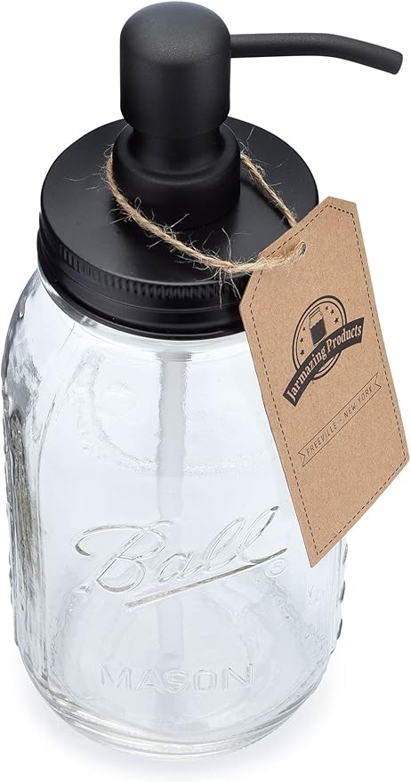 Quart Size Mason Jar Soap and Lotion Dispenser - Black - by Jarmazing Products - Made from Rust-Proof Stainless Steel