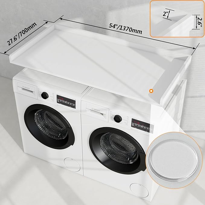 Washer Dryer Countertop, 54" Width * 27.4” Depth Washer and Dryer Covers for The Top for Laundry Room Organization, Washer and Dryer Countertop Shelves, White