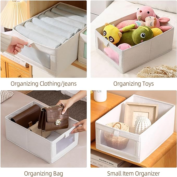 Linen Closet Organizers And Storage, 10 Pack Closet Storage Bins Linen Closet Baskets for Closet Organization Foldable Closet Organizer Bins with Clear Window For Organizing Clothing, Shelves, Jeans