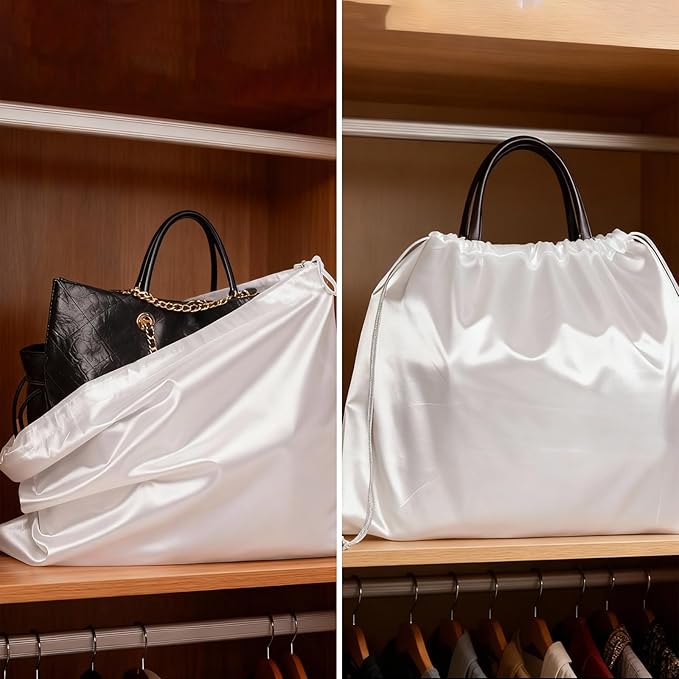 6Pcs Dust Bags for Handbags Portable Dust Cover Storage Bags with Drawstring Travel Storage Pouch for Handbags Purses Shoes Boots (White, 19.6 x 15.7 in)