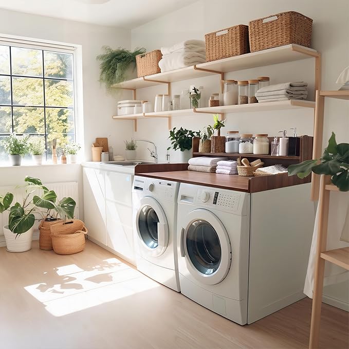 2-Tier Washer Dryer Countertop, 54" W x 27.5" D Laundry Countertop Cover with Non-Slip Pad,Large Space Laundry Topper for Laundry Room Organization (Brown)
