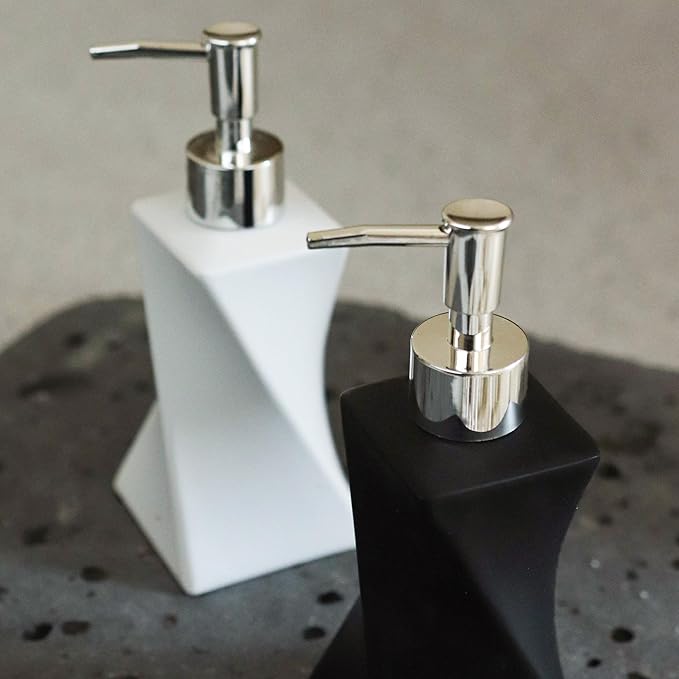 Modern Black Hand Soap Dispenser for Bathroom Countertop, Dish Soap Dispenser for Kitchen Sink, Contemporary Art Style, Matte Finish, 8.5oz (Pebble Black)