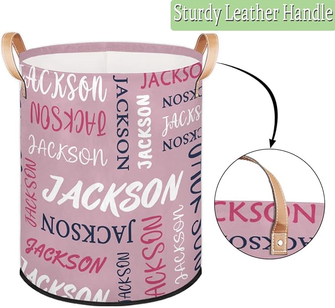 Custom Name Large Laundry-Basket for Kids-Boys-Girls, Personalized Foldable Waterproof Laundry Hamper Dirty Clothes Toys Storage Bin with Handles,Pink 2