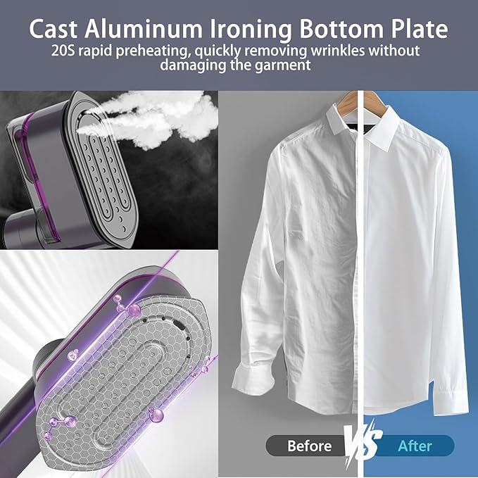 Travel Steamer Iron, 1000W Portable Dry Wet Dual Ironing Steam Iron, 20S Fast Preheating, 7.87ft Long Power Cord Clothing Wrinkle Remover, Essential for Home, Travel, University Dorms&Offices (Black)