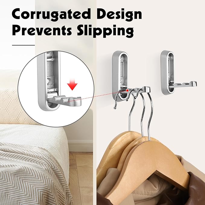 Folding Coat Hooks, 2 Pcs Foldable Silver Wall Hooks Heavy Duty Foldable Hook Bathroom Towel Hooks Robe Hooks Wall Mounted for Hanging Coat Towels Clothes Hat Bags Keys