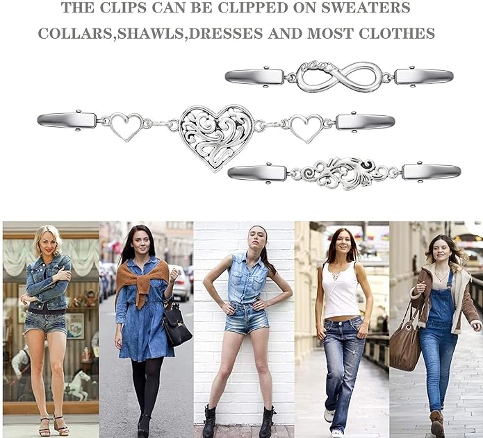 Vintage Sweater Clips Shawl Dresses Shirt Clips Retro Cardigan Collar Chain Clips Brooch Pins for Women