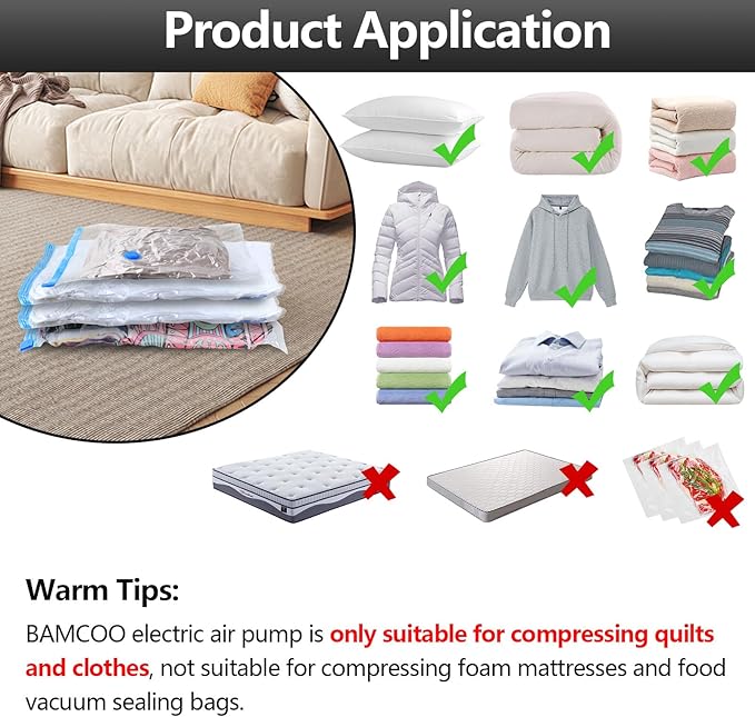 Electric Pump for Vacuum Storage Bags Travel Vacuum Pump for Various Vacuum Seal Bags Portable Vacpack Air Pump for Compression Clothing Blanket Luggage White(Storage Bag Not Included)