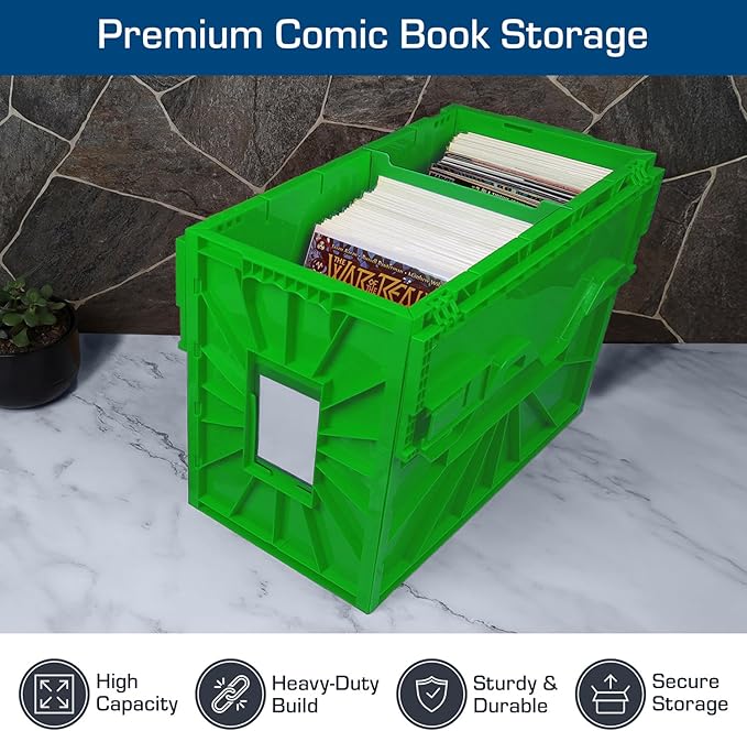 BCW Short Comic Book Bin | Holds 150 Comics | Stackable Plastic Storage | Acid-Free Organizer | Green, Single
