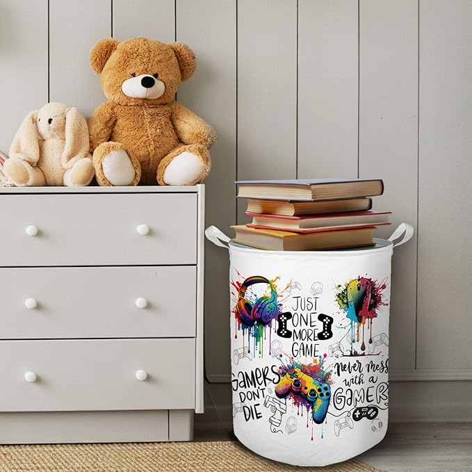 Watercolor Gamer Laundry Basket, Toybox for Boys Room, Game Lovers Laundry Basket Hamper Waterproof Collapsible Clothes Toys Storage Bin Organizer for Bedroom Bathroom Boys Gamer Room