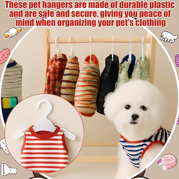 48 Pcs Dog Clothes Hangers 7 Inch Wide Non-Slip Plastic Pet Clothes Hangers Pet Clothing Holder Coat Hanger for Small Dog Cat Puppy Chihuahuas(White)