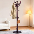 73" Wooden Coat Rack Freestanding, Coat Rack Stand With 18 Hooks And Round Solid Wood Base，Adjustable Height, Easy To Assemble For Entrance Hallway Office Living Room Bedroom (fishtail)