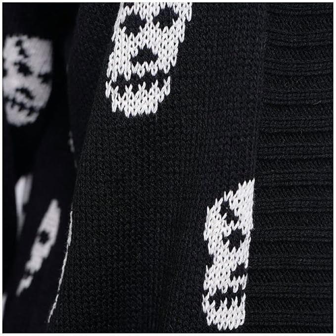 MA ONLINE Ladies Knitted Skull Print Long Sleeve Cardigan Top Women Winter Halloween Shrug Small/3X-Large