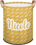 Custom Name Laundry-Hamper, Personalized Yellow Kids-Clothes-Hamper Foldable with Name, Customized Storage Basket with Handles Waterproof Gift for Boys Girls Baby Women