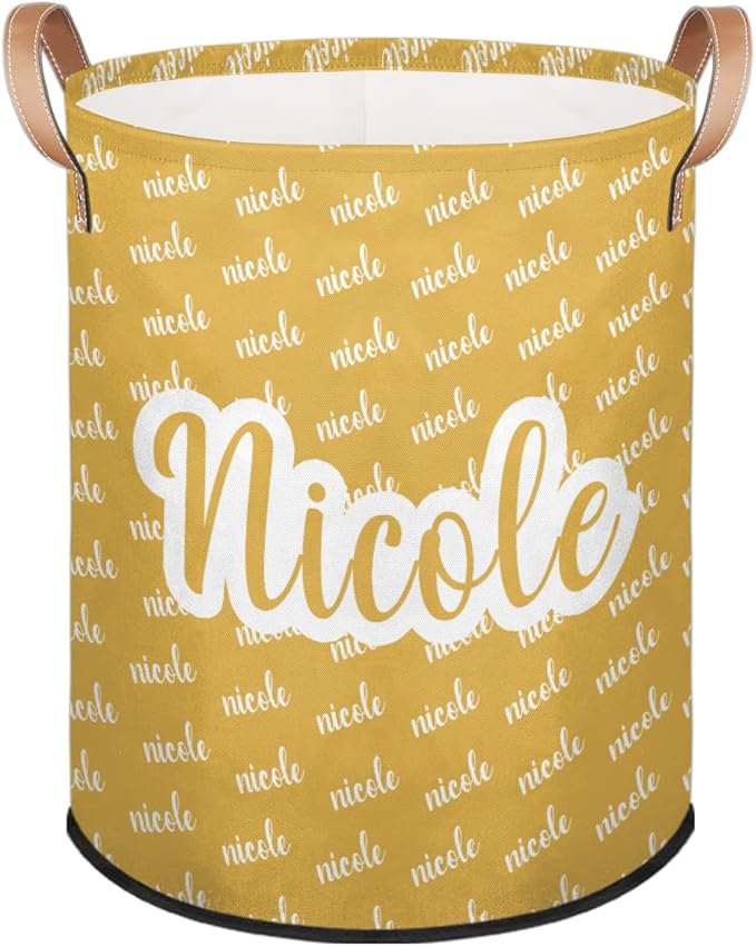 Custom Name Laundry-Hamper, Personalized Yellow Kids-Clothes-Hamper Foldable with Name, Customized Storage Basket with Handles Waterproof Gift for Boys Girls Baby Women