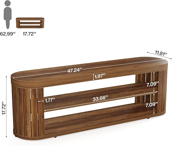 Tribesigns 47.2" Wooden Entryway Bench with 2-Tier Shoe Storage, Farmhouse Dining Bench with Adjustable Foot Pads, End of Bed Stool for Bedroom, Hallway, Living Room, Dining Room, Rustic Brown