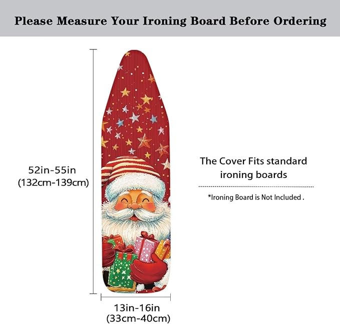 Santa Claus Ironing Board Cover for Standard Boards, Gifts Ironing Board Cover with Hook AMD Loop Easy Installation