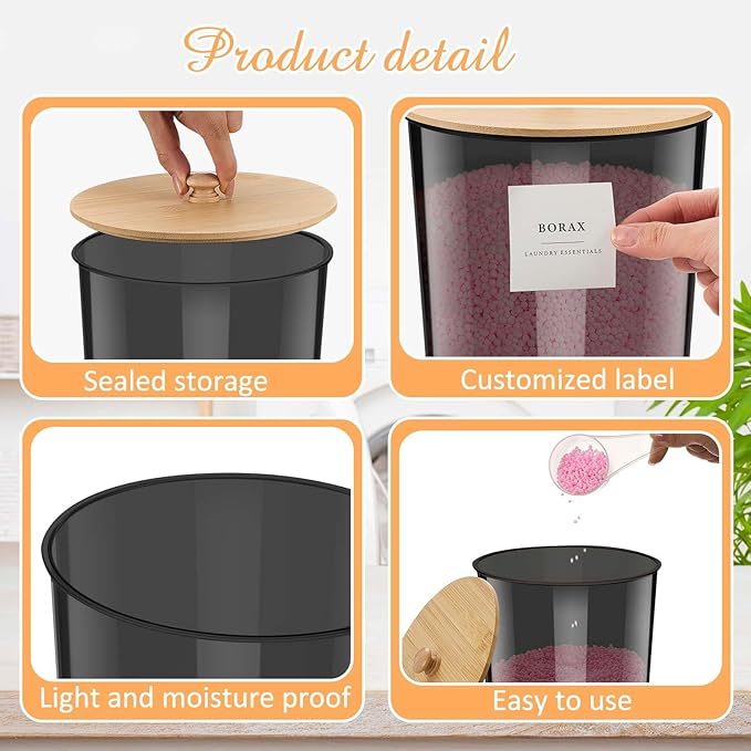 3+1 Pack Laundry Pods Container & Dryer Sheet Holder with Lids, Scoops & Labels - Plastic Laundry Storage Jars for Powder, Pods, Detergent, Room Organization