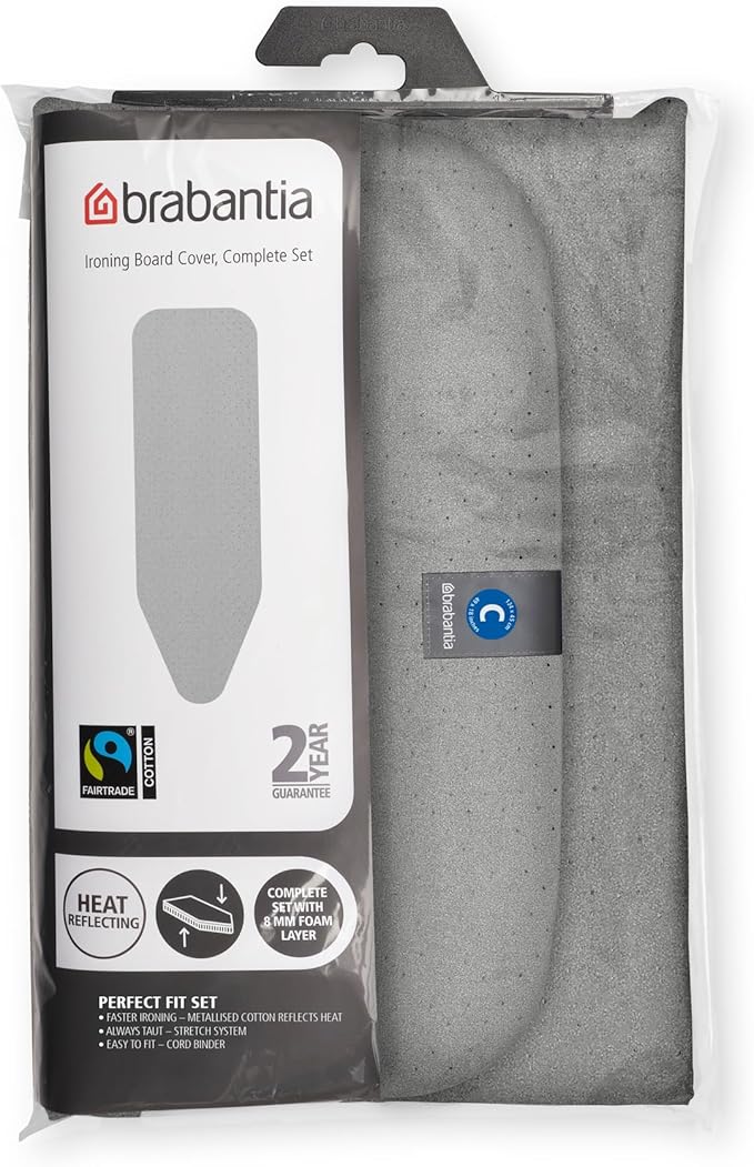 Brabantia Size C (49 x 18 inches) Replacement Ironing Board Cover with Thick Foam & Felt Padding (Metallized) Easy-Fit, 100% Cotton