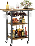 LAATOOREE Bar Cart, Home Bar Serving Cart, 3 Tier Mobile Drink Beverage Cart, Rolling Kitchen Shelf with Wine and Glass Holders, for Dinning Room, Living Room, Kitchen