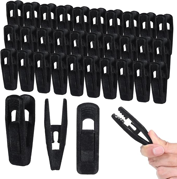 60 PCS Velvet Hangers Clips, Plastic Clips for Hanging Non-Slip Strong Finger Clip Hanger Clip for Pants, Shirts, Skirts, Socks, Baby Clothes and Velvet Hangers-Black