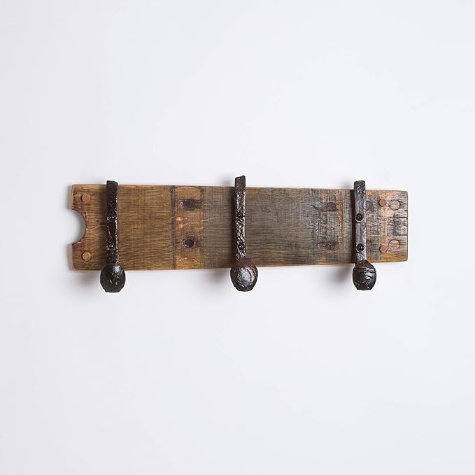Wine Barrel Coatrack with Bent Railroad Spike Hooks