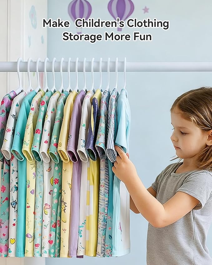 Plastic Kids Hangers, Pack of 60, Ultra Slim Closet Hangers, Non-Slip, Space-Saving, Sturdy, 14" W x 7" H (for Children Aged 7-12 Years), Light Blue, UAPY0760L