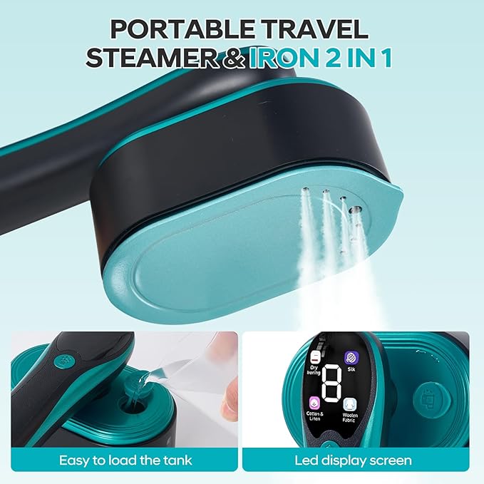 Travel Steamer for Clothes 1200W Powerful Wrinkle Remover, 2 in 1 Clothes Steamer & Steam Iron, 10-Second Heat Up, Lightweight & Compact Portable Iron for Home & Travel